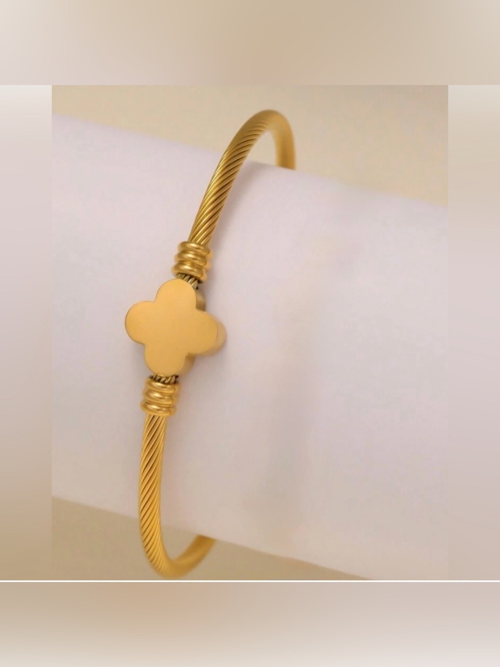 Gold Plated Stainless Steel Clover Cable Bracelet | Tarnish Resistant